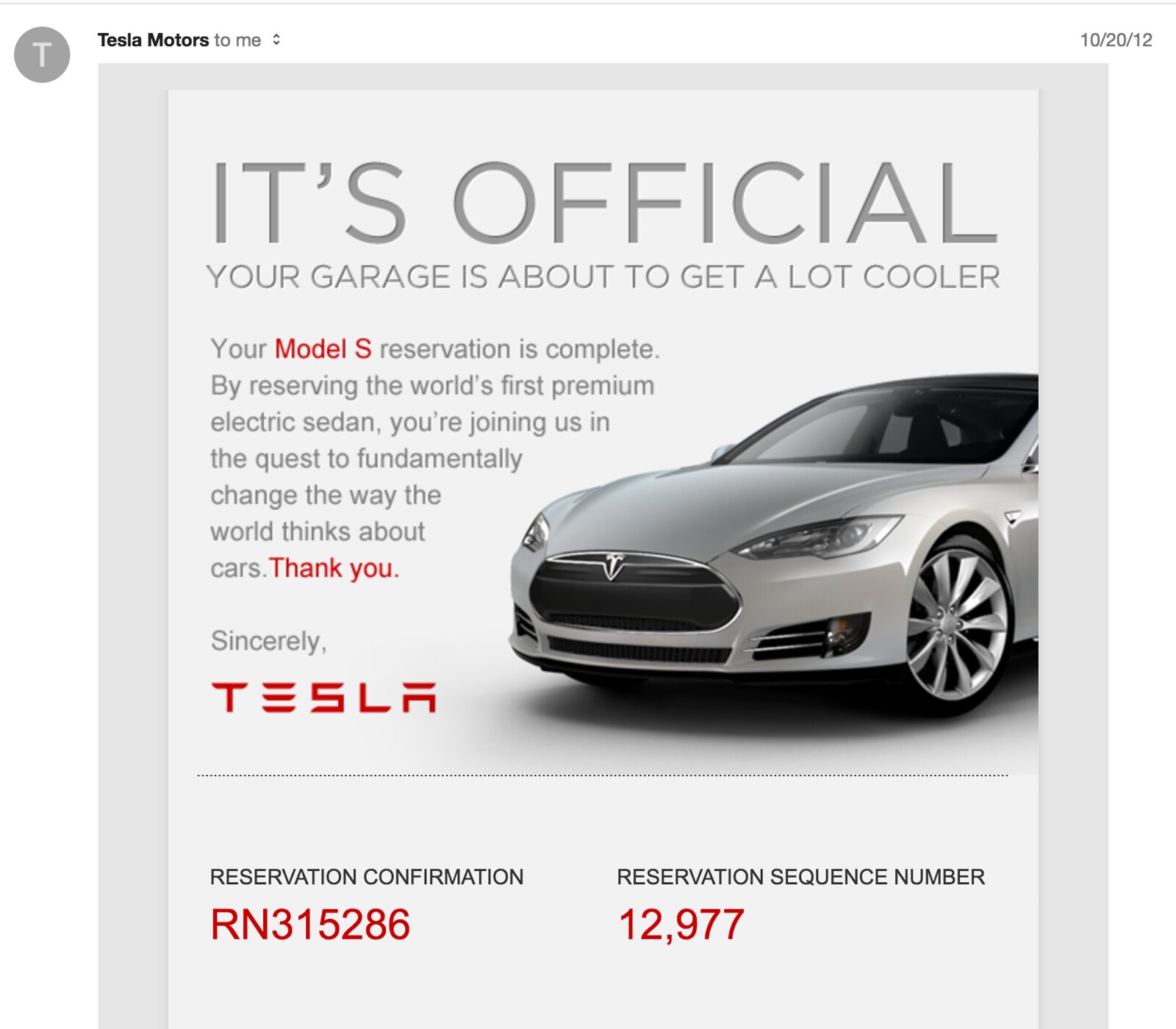 Tesla Reservation Screen from '13